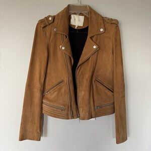 Maje Tan Caramel Brown Goat Suede Women's Biker Jacket Size 40